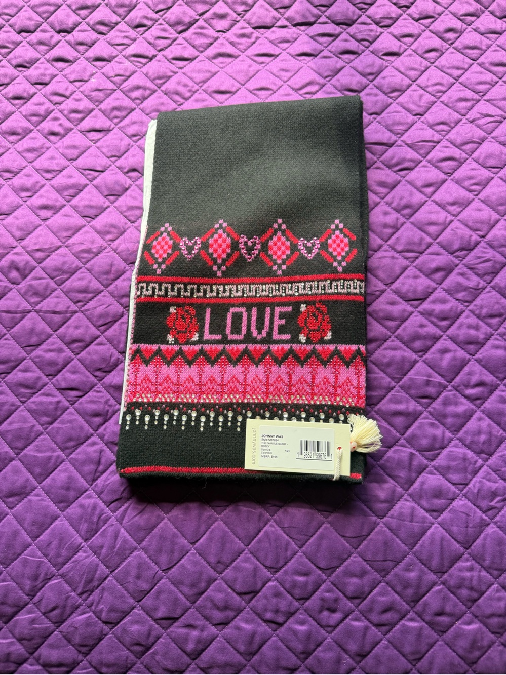 Johnny Was The Fairisle Scarf Love – Black – NWT